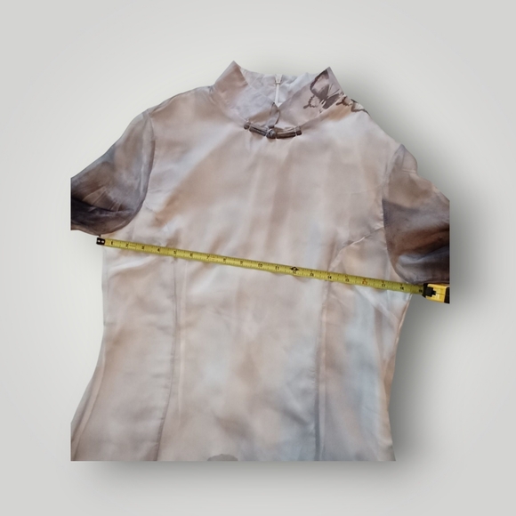 Sheer Lavender Gray Mandarin collar A-line dress with Butterfly print, size M - Picture 6 of 7